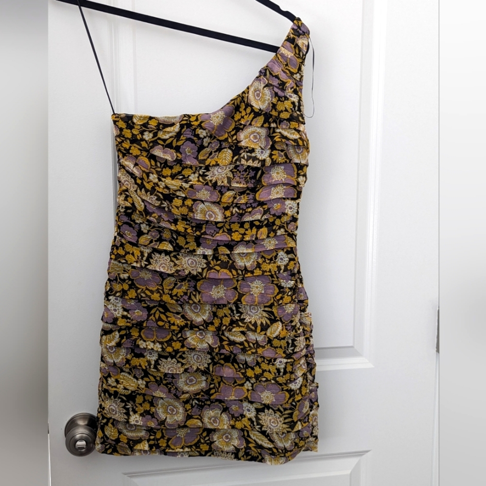 ZARA One Shoulder Floral Ruffle Dress (Size S)